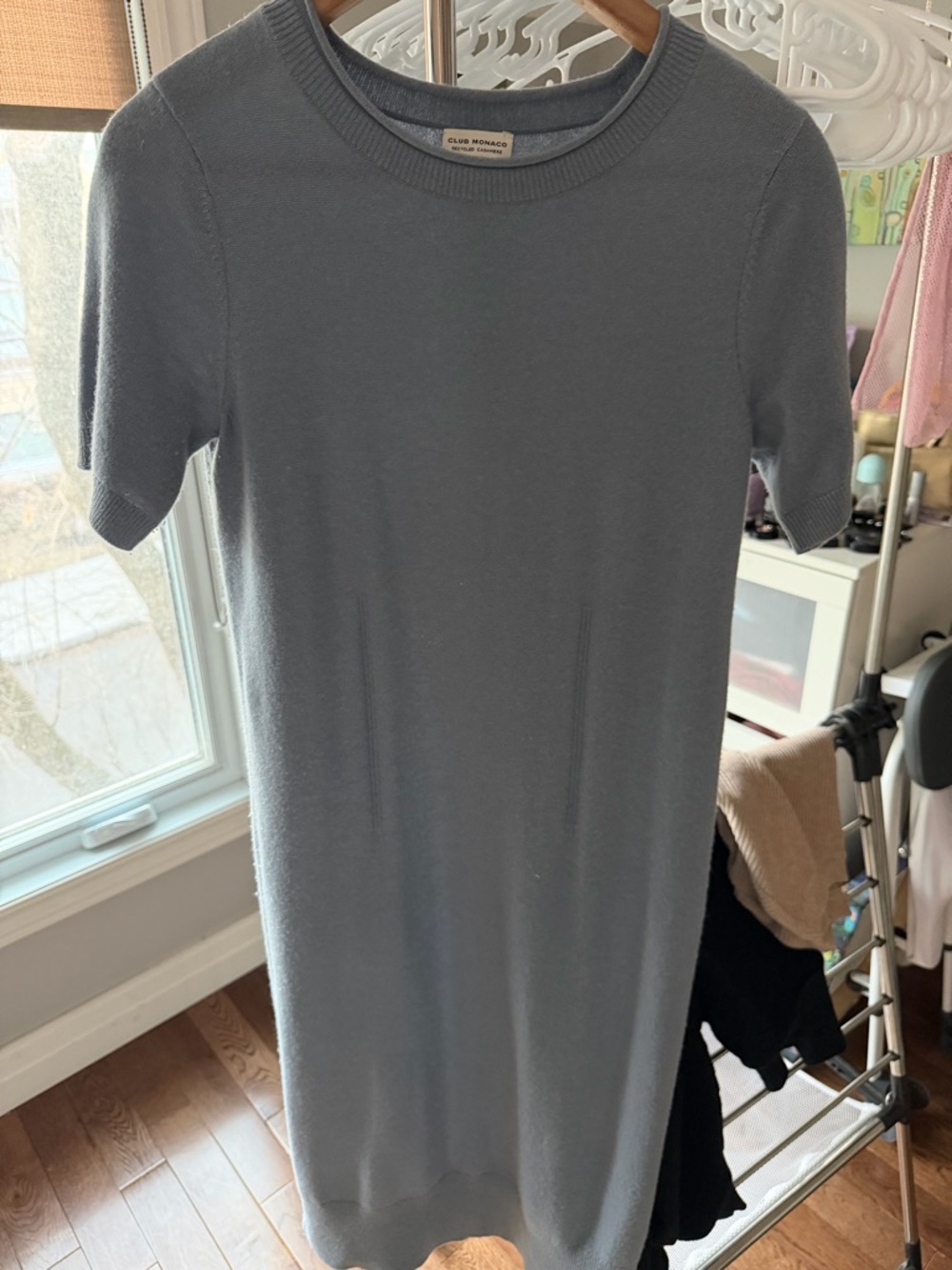 Club Monaco Short Sleeve Knit Dress in Dusty Slate